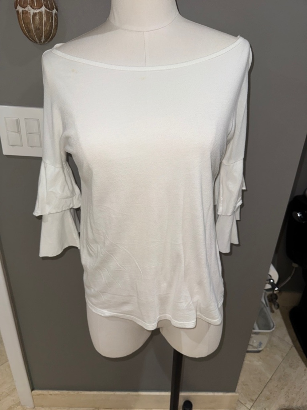 Ten Sixty Sherman White Knit Ruffled Top